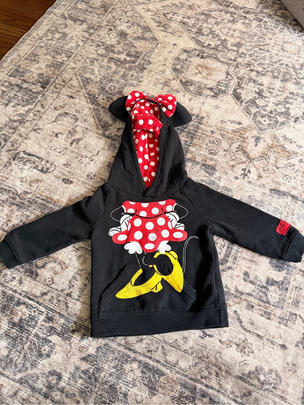 Disney Minnie Mouse Hoodie Sz 18 Months w/ Bow & Ears Black Red Polka Dot